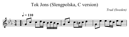 Tok Jons (Slengpolska, C version) - staff notation