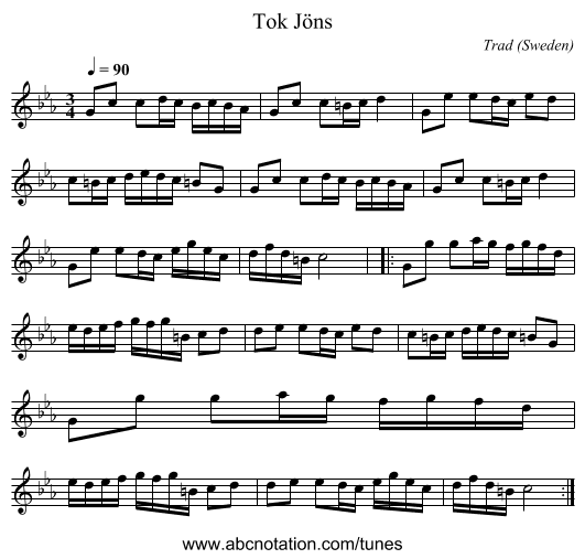 Tok Jöns - staff notation