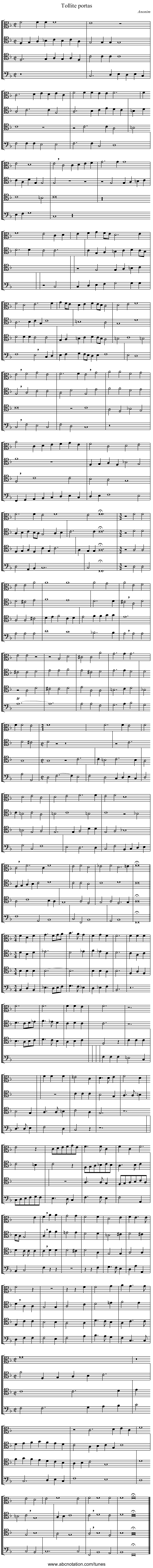 Tollite portas - staff notation