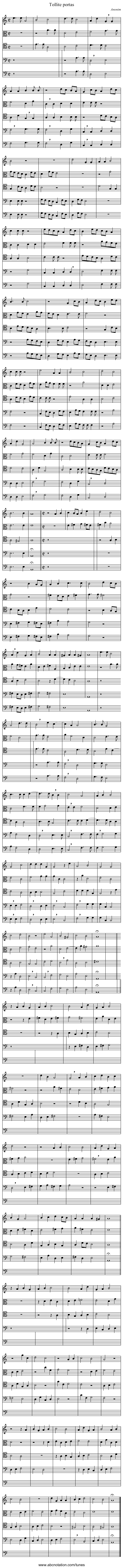 Tollite portas - staff notation