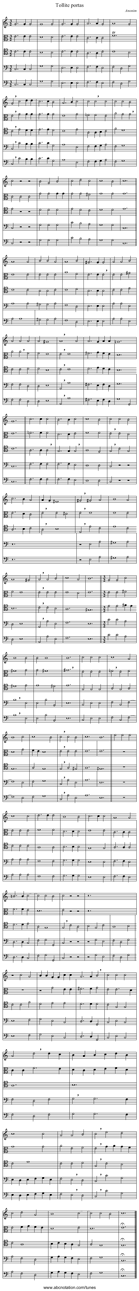 Tollite portas - staff notation