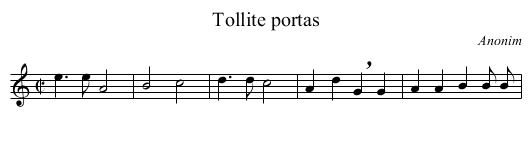 Tollite portas - staff notation