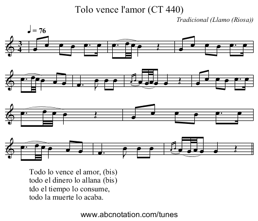 Tolo vence l'amor (CT 440) - staff notation