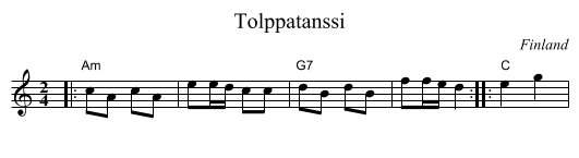 Tolppatanssi - staff notation