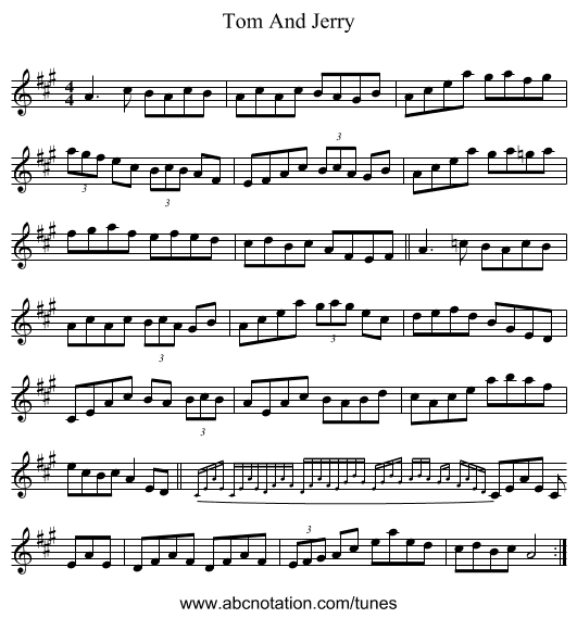 Tom And Jerry - staff notation