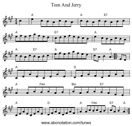 Tom And Jerry - staff notation
