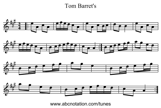 Tom Barret's - staff notation