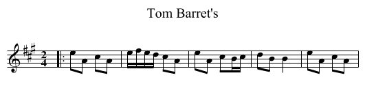 Tom Barret's - staff notation