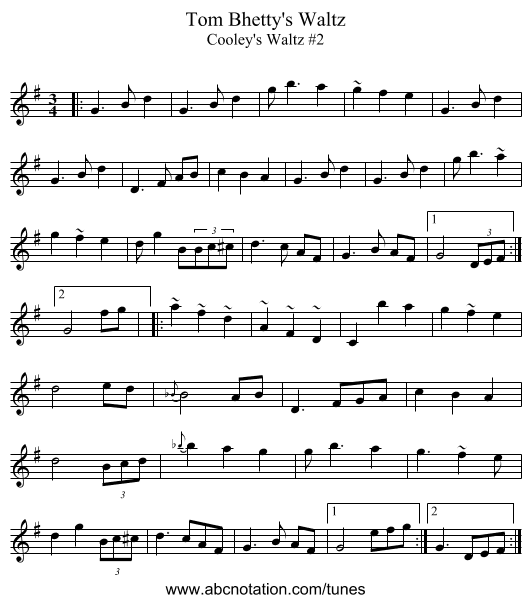 Tom Bhetty's Waltz - staff notation