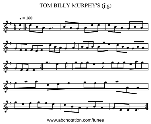 TOM BILLY MURPHY'S (jig) - staff notation