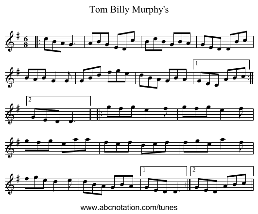 Tom Billy Murphy's - staff notation