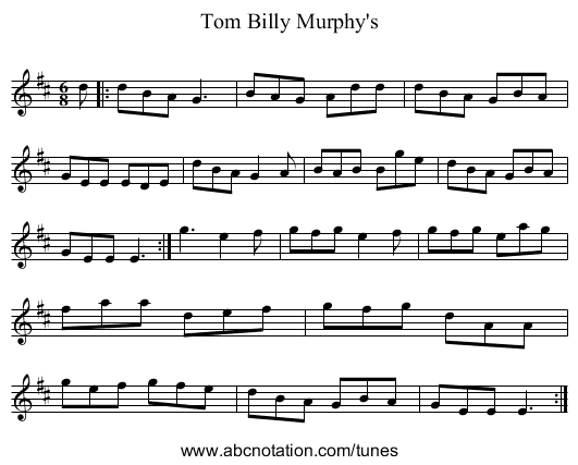 Tom Billy Murphy's - staff notation