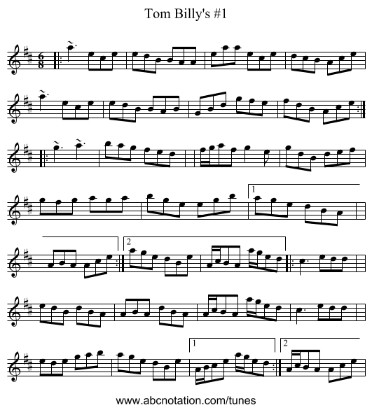 Tom Billy's #1 - staff notation