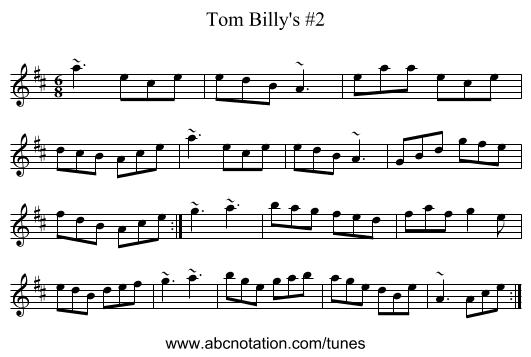 Tom Billy's #2 - staff notation