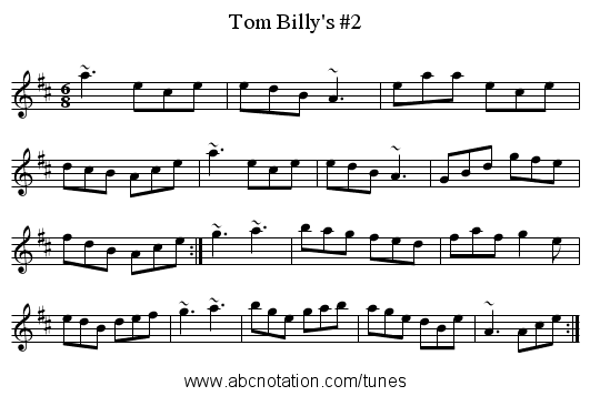 Tom Billy's #2 - staff notation