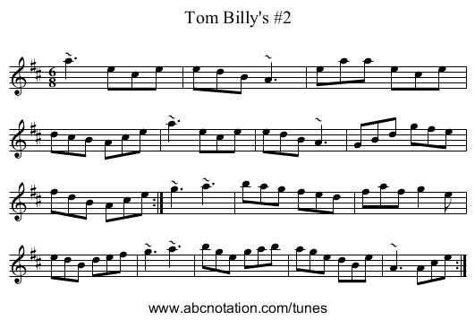 Tom Billy's #2 - staff notation