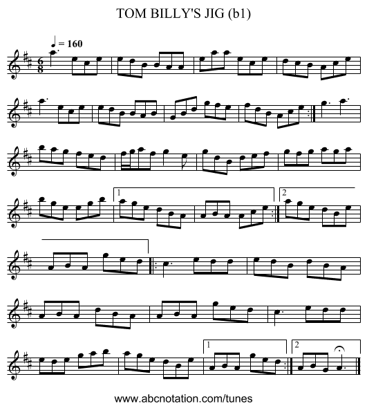 TOM BILLY'S JIG (b1) - staff notation
