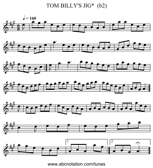 TOM BILLY'S JIG*  (b2) - staff notation