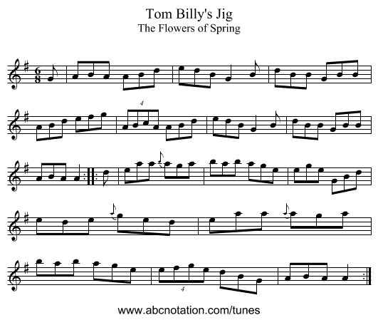 Tom Billy's Jig - staff notation