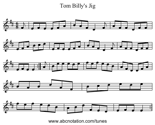 Tom Billy's Jig - staff notation