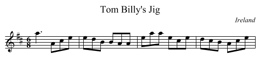 Tom Billy's Jig - staff notation