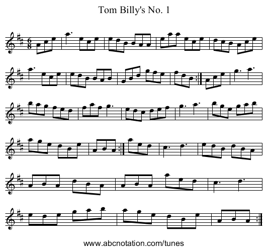 Tom Billy's No. 1 - staff notation