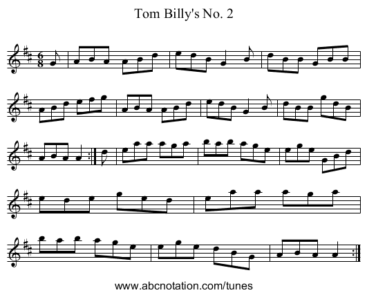 Tom Billy's No. 2 - staff notation