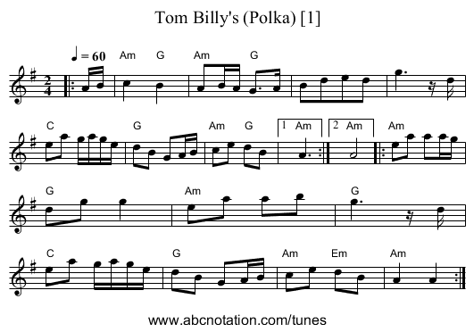Tom Billy's (Polka) [1] - staff notation