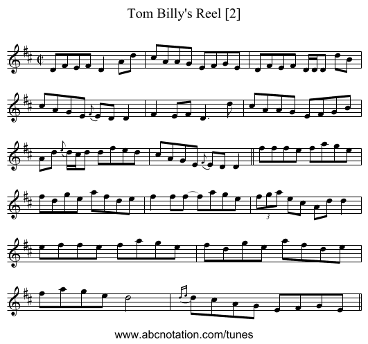Tom Billy's Reel [2] - staff notation