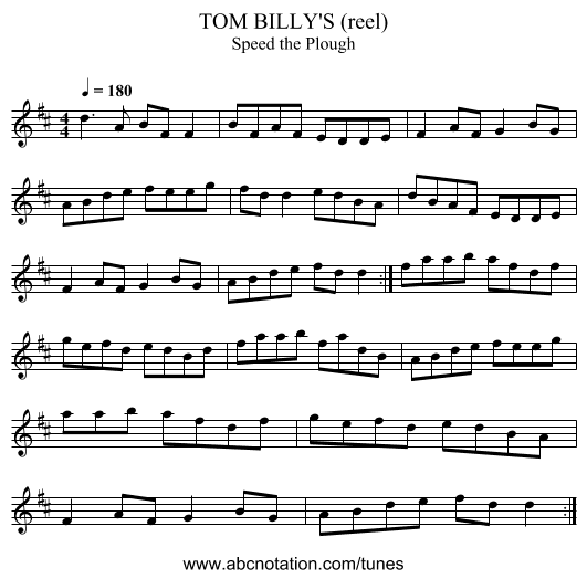 TOM BILLY'S (reel) - staff notation