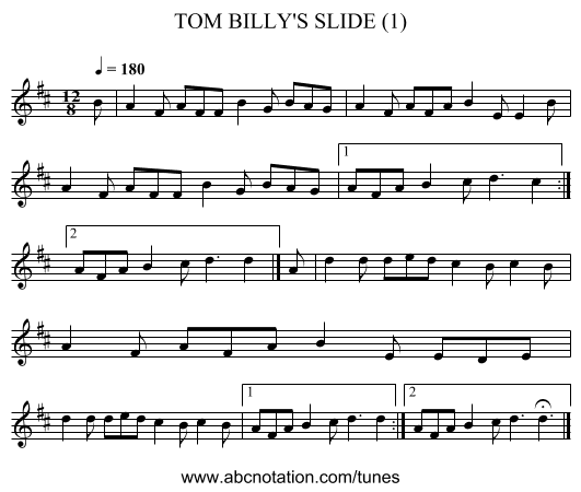 TOM BILLY'S SLIDE (1) - staff notation