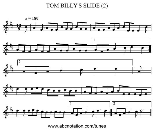 TOM BILLY'S SLIDE (2) - staff notation