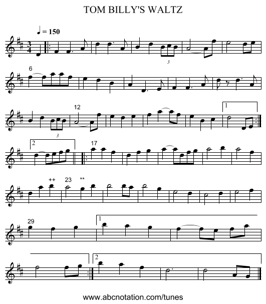TOM BILLY'S WALTZ - staff notation