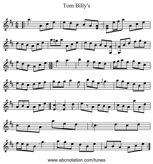 Tom Billy's - staff notation