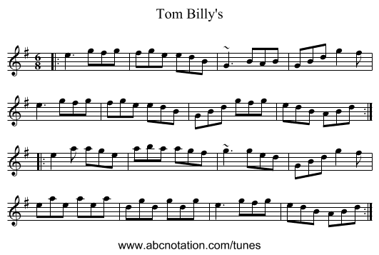 Tom Billy's - staff notation