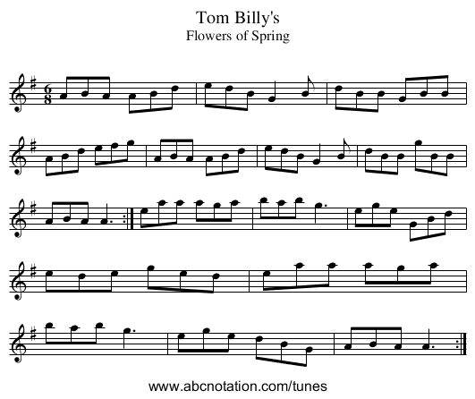 Tom Billy's - staff notation