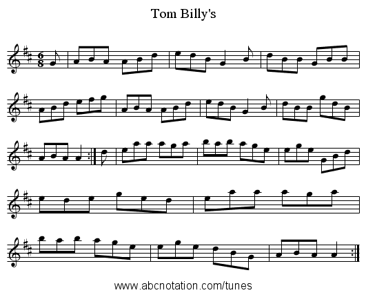 Tom Billy's - staff notation