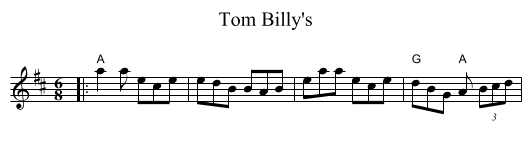 Tom Billy's - staff notation