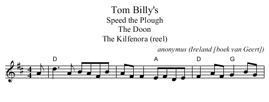 Tom Billy's - staff notation