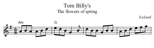 Tom Billy's - staff notation