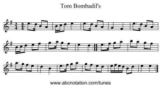Tom Bombadil's - staff notation