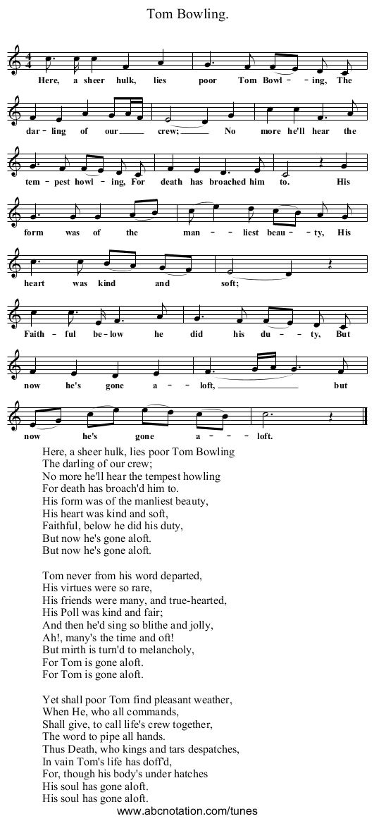 Tom Bowling. - staff notation