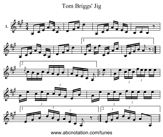 Tom Briggs' Jig - staff notation