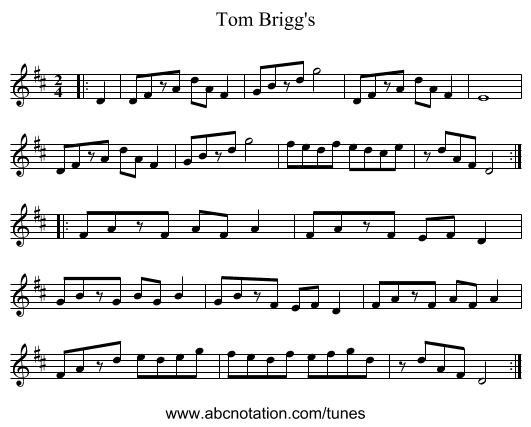 Tom Brigg's - staff notation