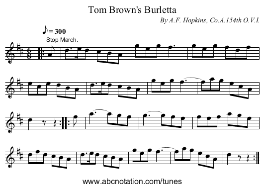 Tom Brown's Burletta - staff notation