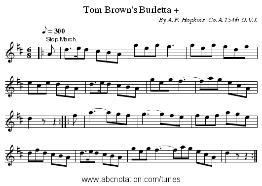 Tom Brown's Burletta + - staff notation