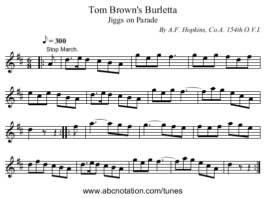 Tom Brown's Burletta - staff notation
