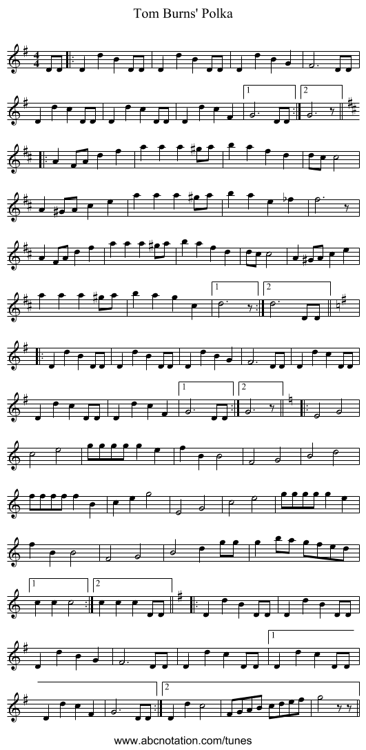 Tom Burns' Polka - staff notation