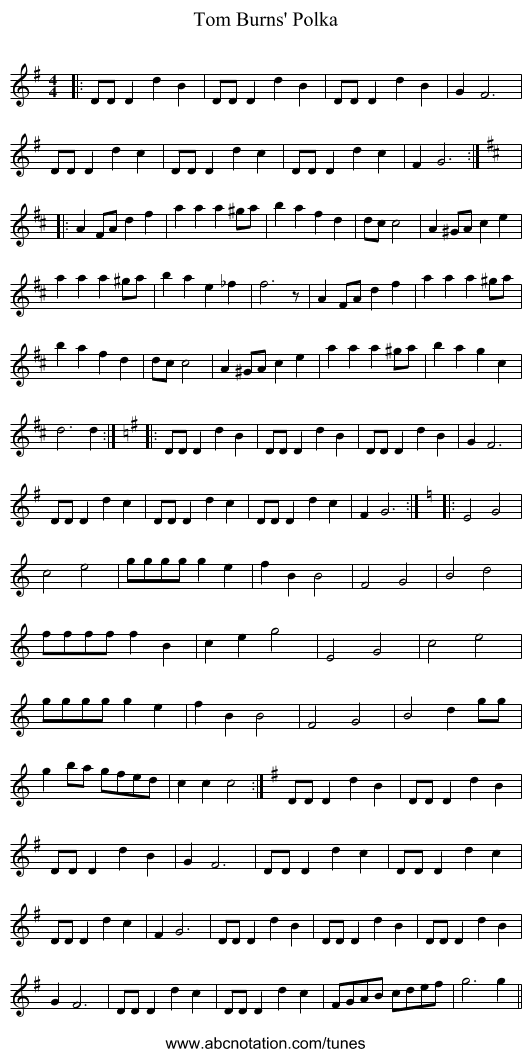 Tom Burns' Polka - staff notation