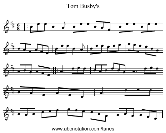 Tom Busby's - staff notation